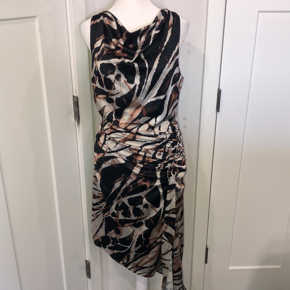 Adrienne Landau Black and Brown Patterned dress.  Asymmetrical animal print